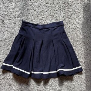 Zara Navy Blue Pleated Skirt with White Trim
